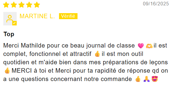 Avis de Martine L. - 5 étoiles - Top, outil complet et fonctionnel
